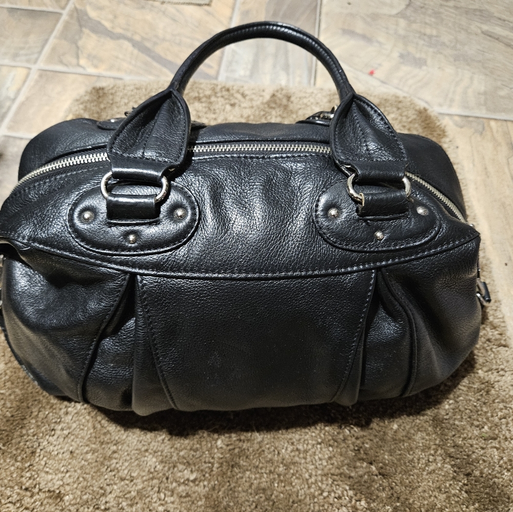 XL Black Pebble Leather Zippered Maxximum Hobo Handbag Purse Bag EUC 16x10x5